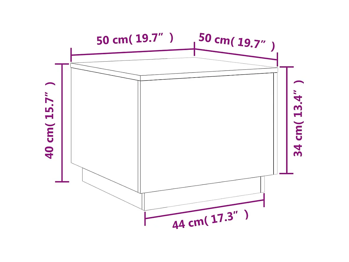 Salontafel met LED-verlichting 50x50x40 cm wit