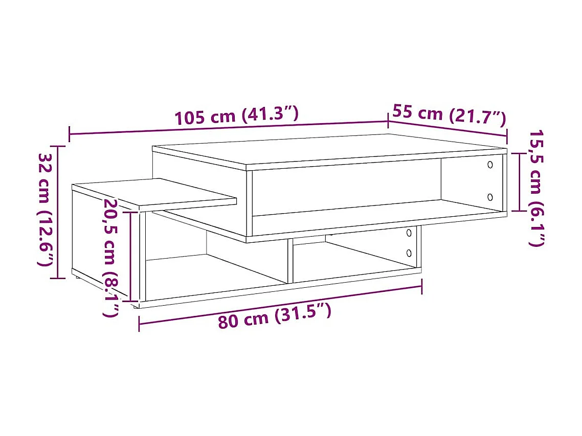 Couchtisch Artisan-Eiche 105x55x32 cm Holzwerkstoff