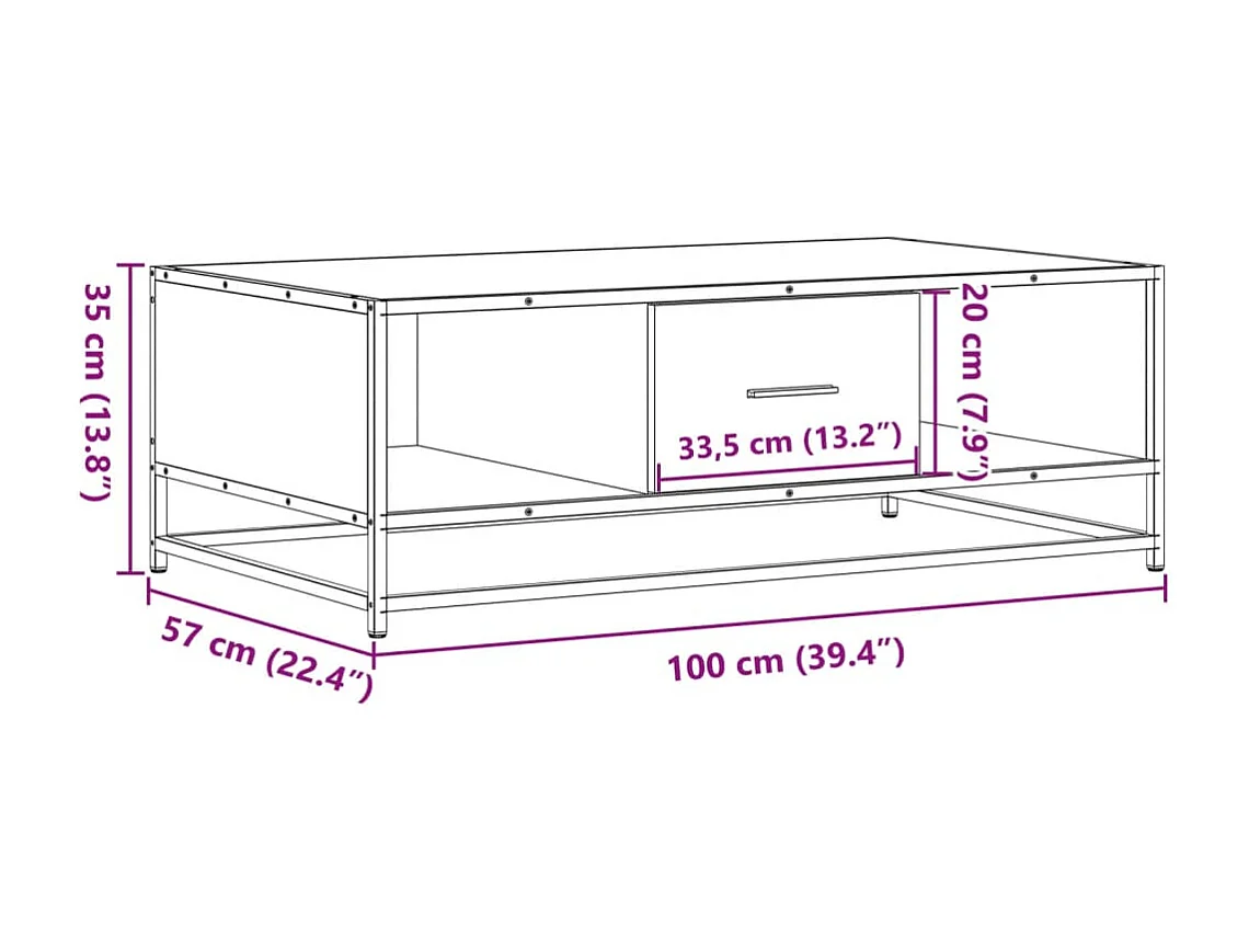 Table basse sonoma gris 100x57x35 cm bois d'ingénierie et métal