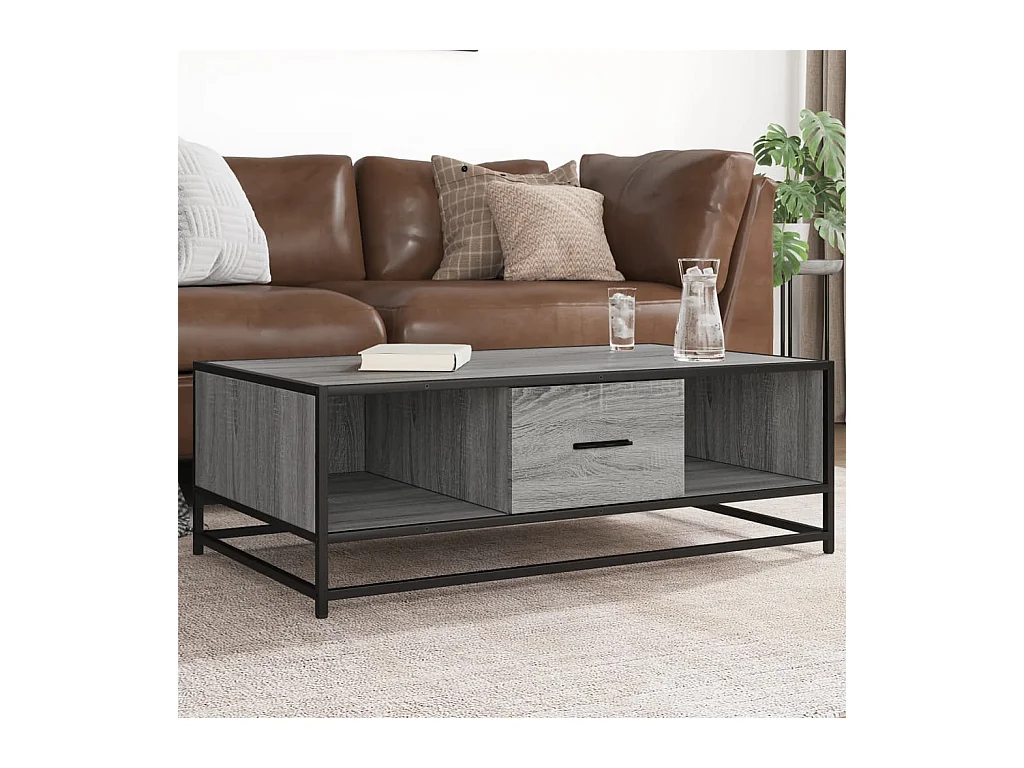 Table basse sonoma gris 100x57x35 cm bois d'ingénierie et métal