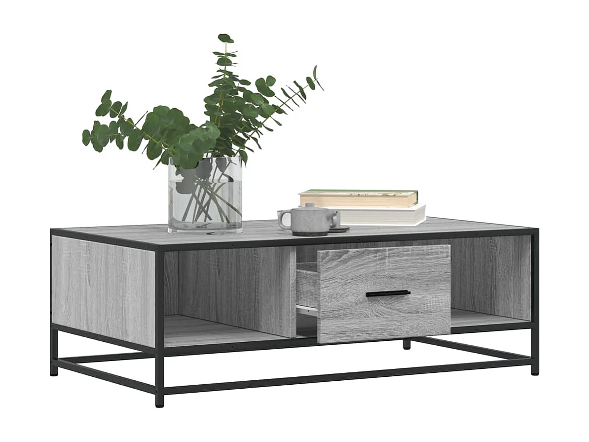 Table basse sonoma gris 100x57x35 cm bois d'ingénierie et métal