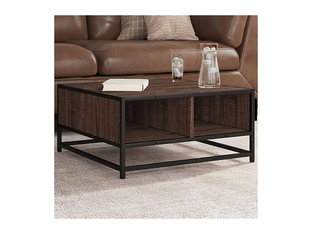 Table basse chêne marron 60,5x60,5x30cm bois d'ingénierie/métal