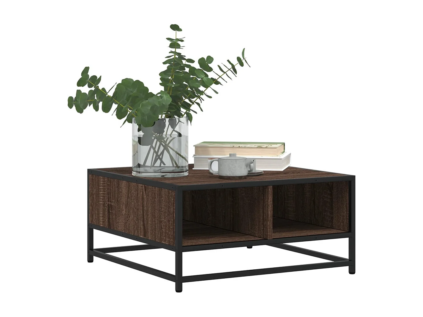 Table basse chêne marron 60,5x60,5x30cm bois d'ingénierie/métal