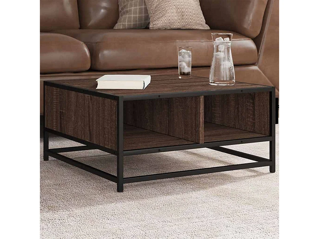 Table basse chêne marron 60,5x60,5x30cm bois d'ingénierie/métal