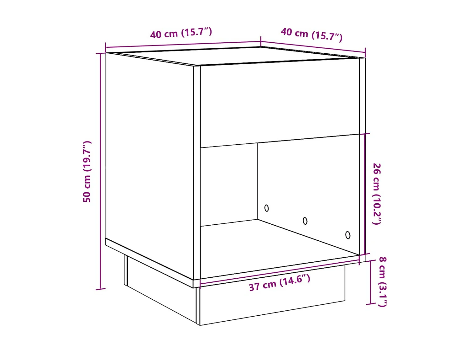 Table basse avec LED infini chêne marron 40x40x50 cm
