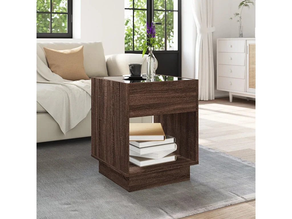 Table basse avec LED infini chêne marron 40x40x50 cm