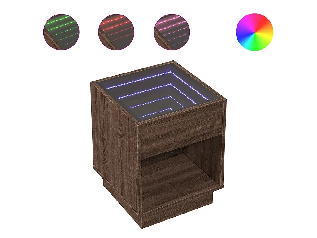 Table basse avec LED infini chêne marron 40x40x50 cm