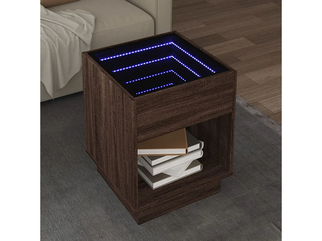 Table basse avec LED infini chêne marron 40x40x50 cm