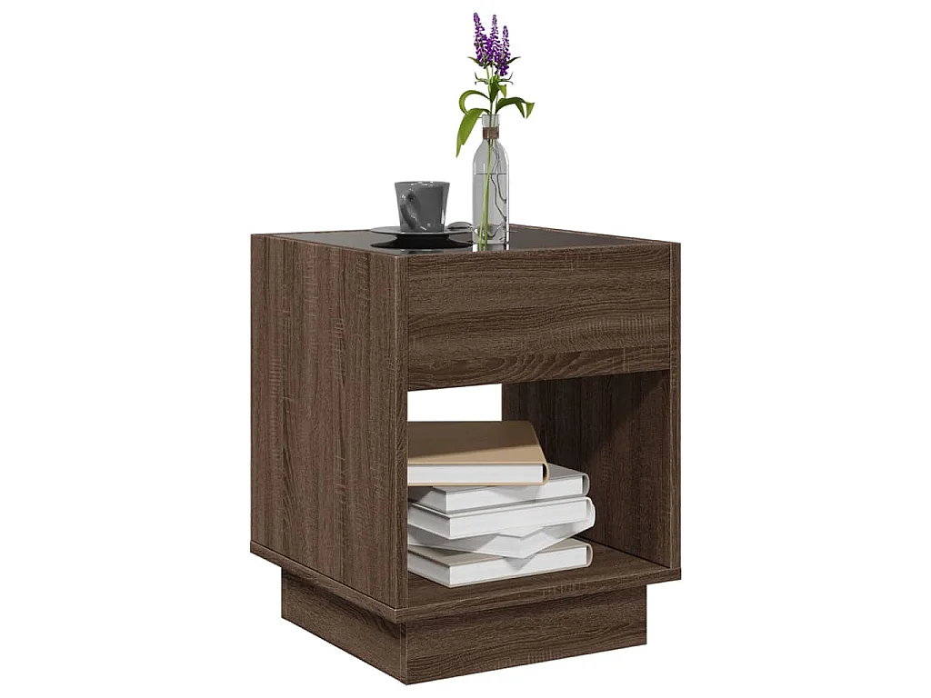 Table basse avec LED infini chêne marron 40x40x50 cm