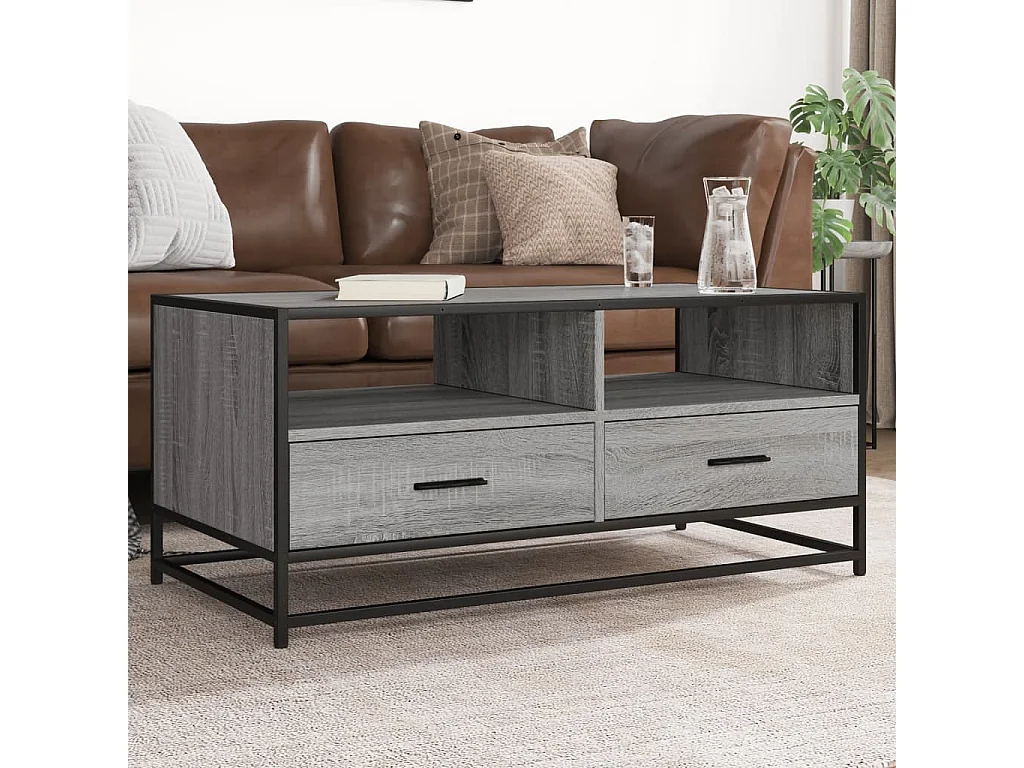 Tavolino Grigio Sonoma 100x50x45 cm Legno Multistrato e Metallo