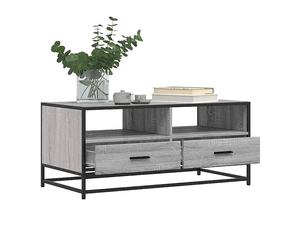 Tavolino Grigio Sonoma 100x50x45 cm Legno Multistrato e Metallo