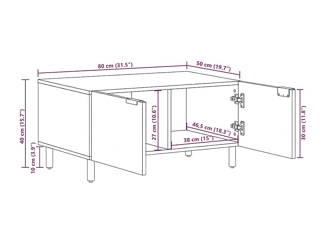 Table basse Noir 80x50x40 cm Bois d'ingénierie