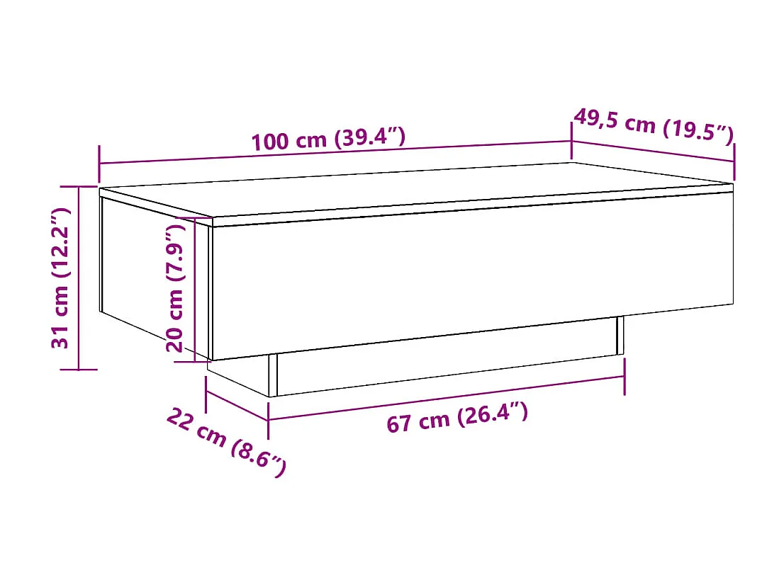 Table basse vieux bois 100x49,5x31 cm bois d'ingénierie
