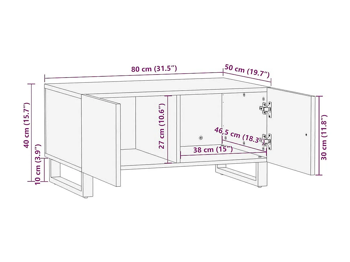 Table basse noir 80x50x40 cm bois massif de manguier