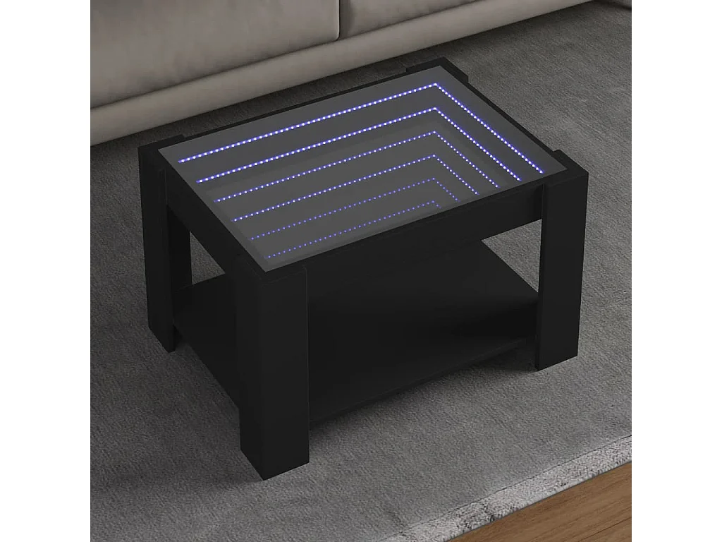 Salontafel met LED 73x53x45 cm bewerkt hout zwart