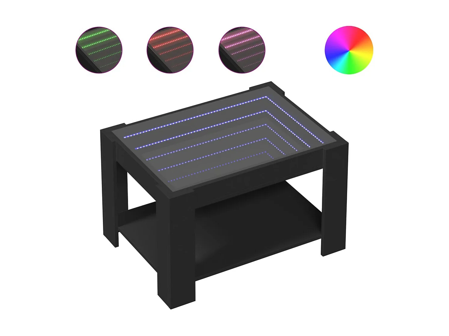 Salontafel met LED 73x53x45 cm bewerkt hout zwart