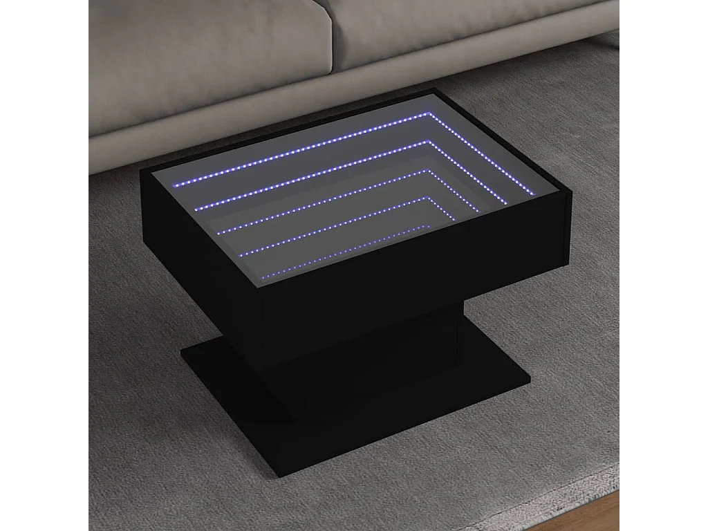 Table basse avec LED noir 70x50x45 cm bois d'ingénierie