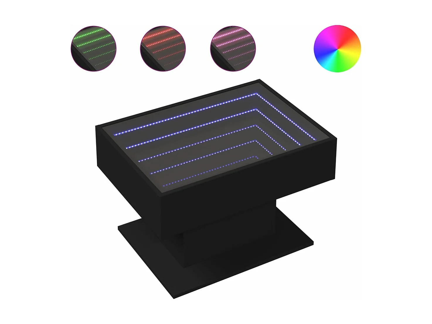 Table basse avec LED noir 70x50x45 cm bois d'ingénierie