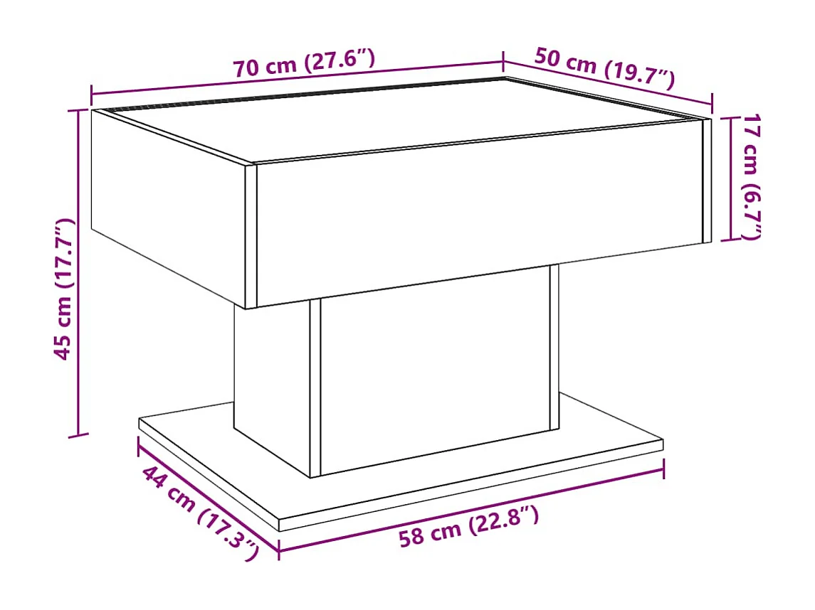 Table basse avec LED noir 70x50x45 cm bois d'ingénierie