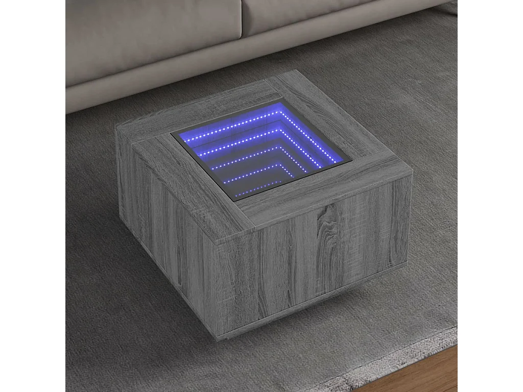 LED-Couchtisch Grau Sonoma 60x60x40 cm Holzwerkstoff