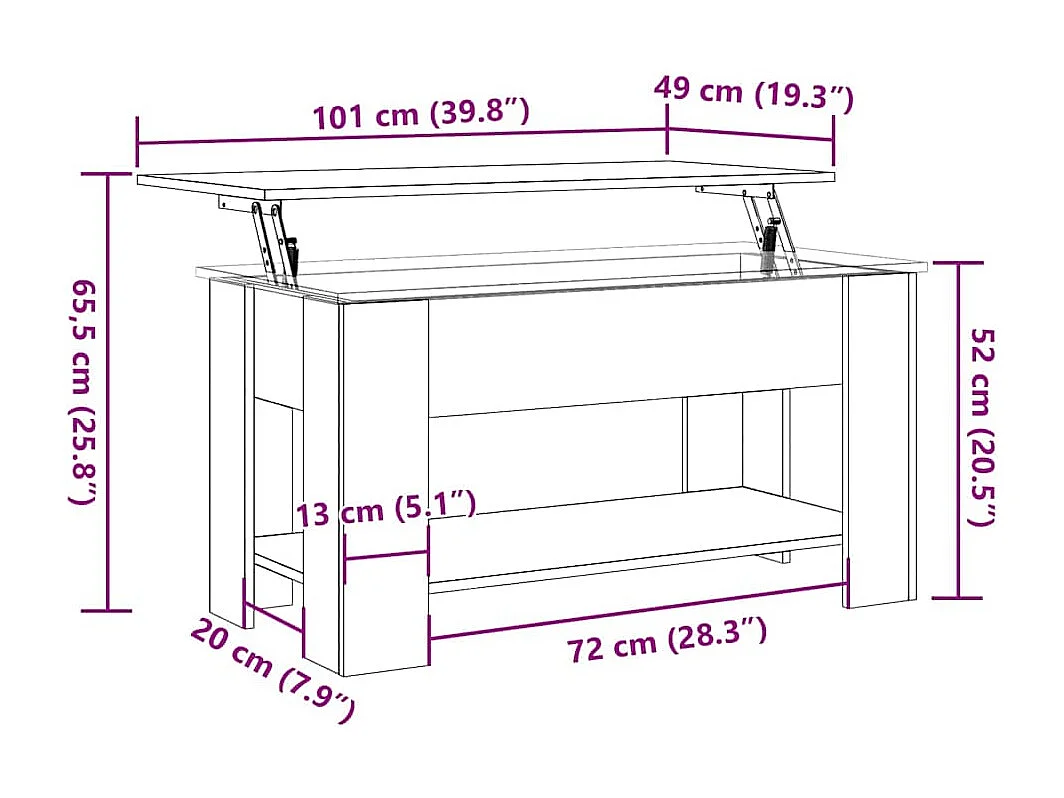 Table basse vieux bois 101x49x52 cm bois d'ingénierie