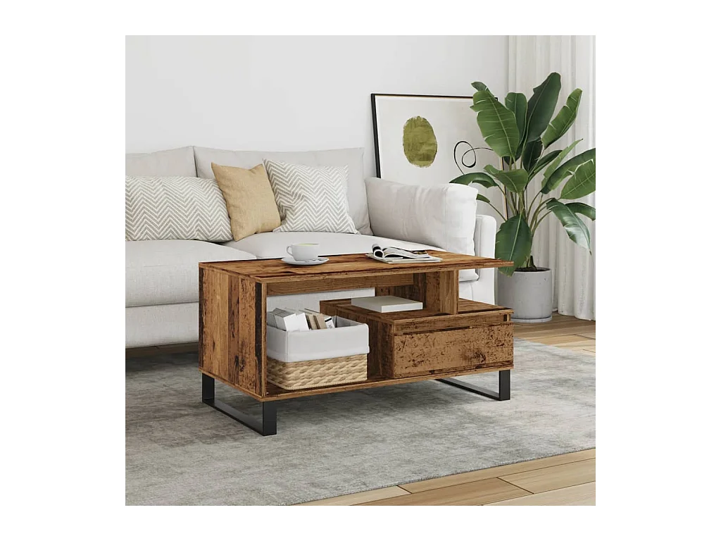 Table basse vieux bois 90x49x45 cm bois d'ingénierie