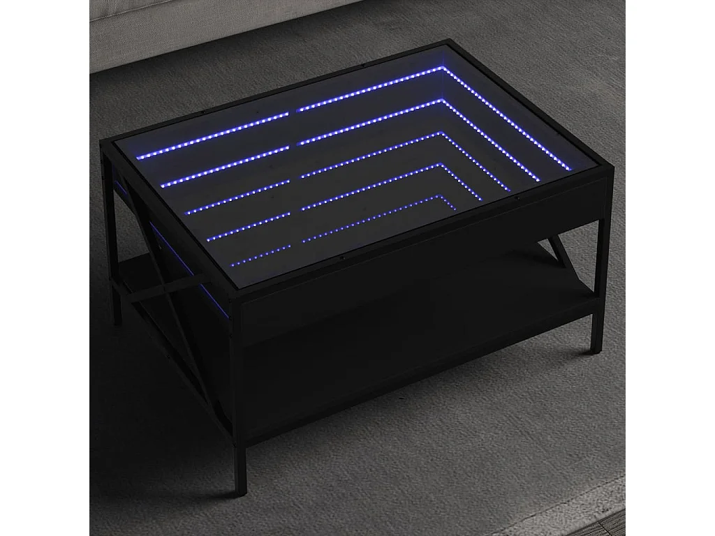 Tavolino da Salotto con LED Infinity Nero 70x50x38 cm