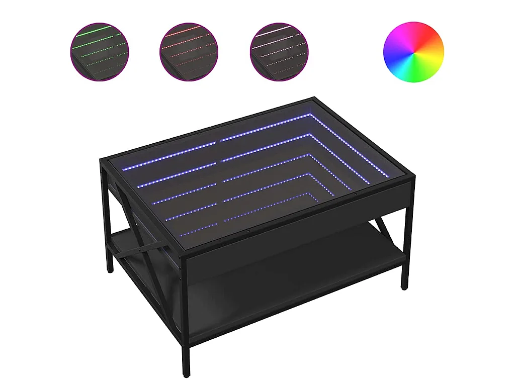 Couchtisch mit Infinity-LED Schwarz 70x50x38 cm