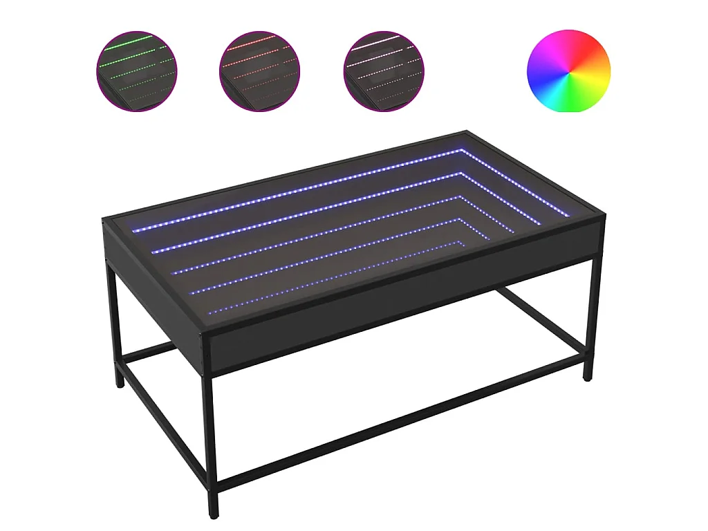 Table basse avec LED infini noir 90x50x41 cm