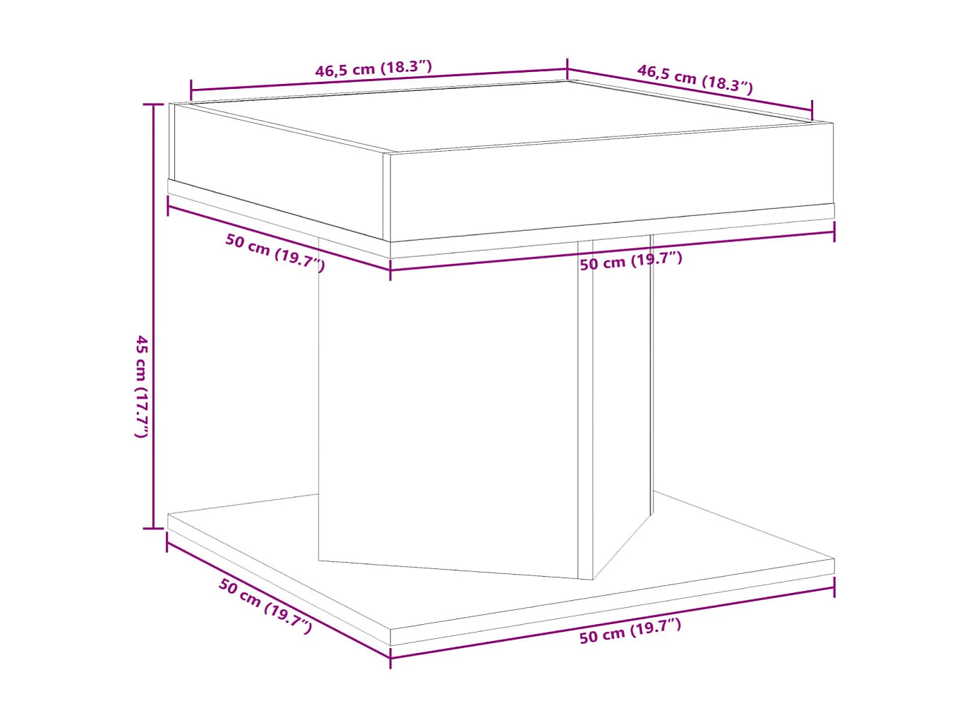 Table basse avec LED noir 50x50x45 cm bois d'ingénierie