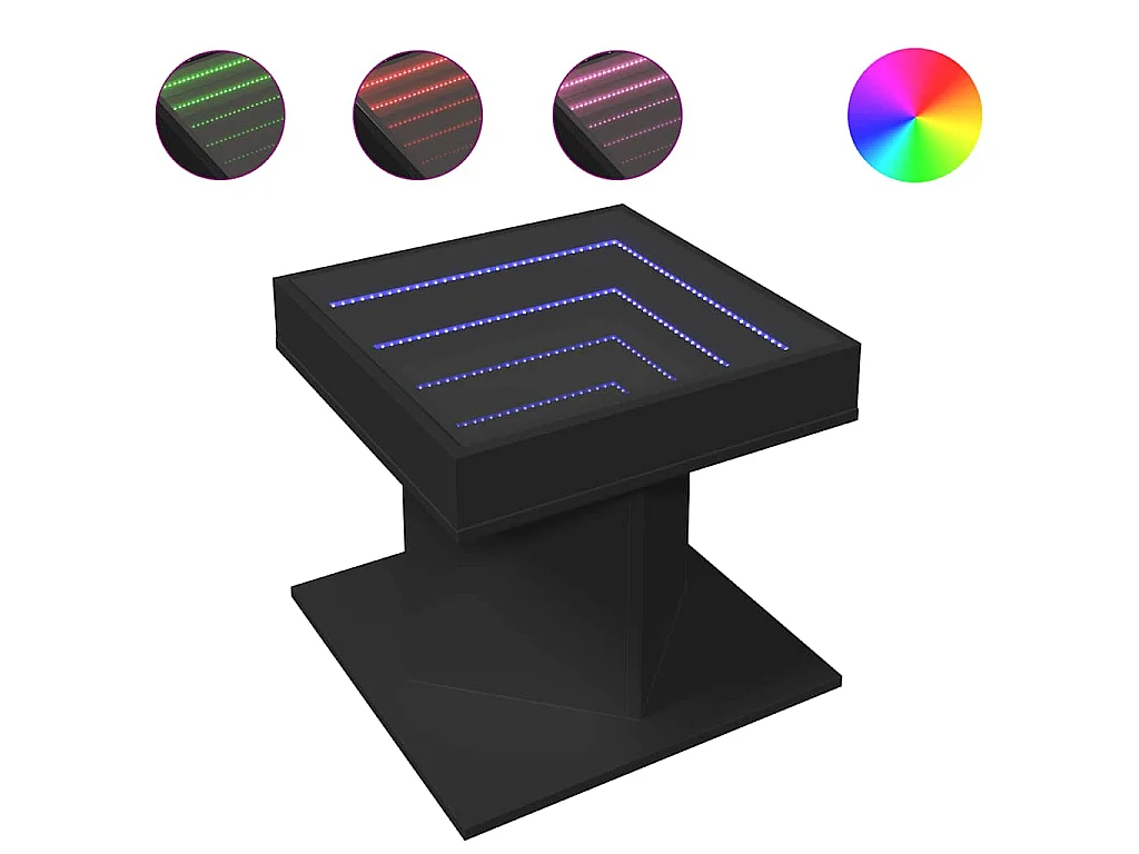 Table basse avec LED noir 50x50x45 cm bois d'ingénierie