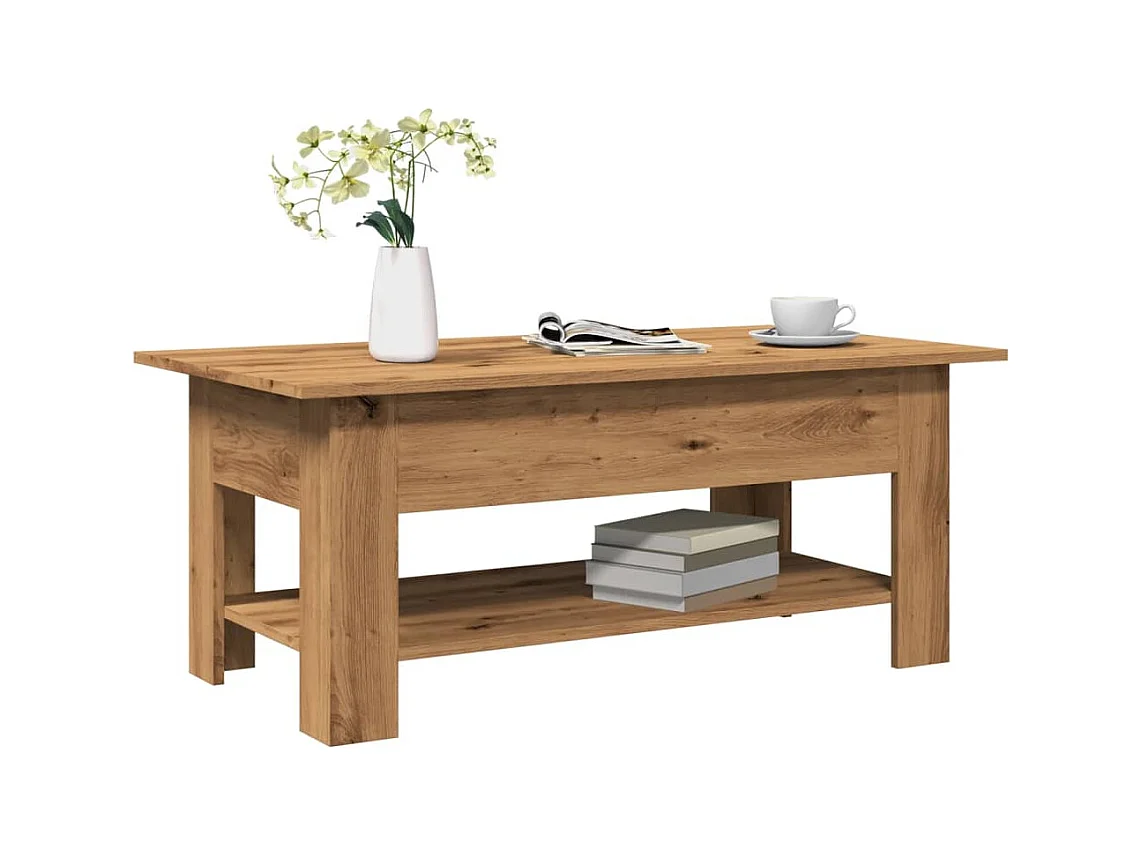 Table basse chêne artisanal 102x55x42 cm bois d'ingénierie