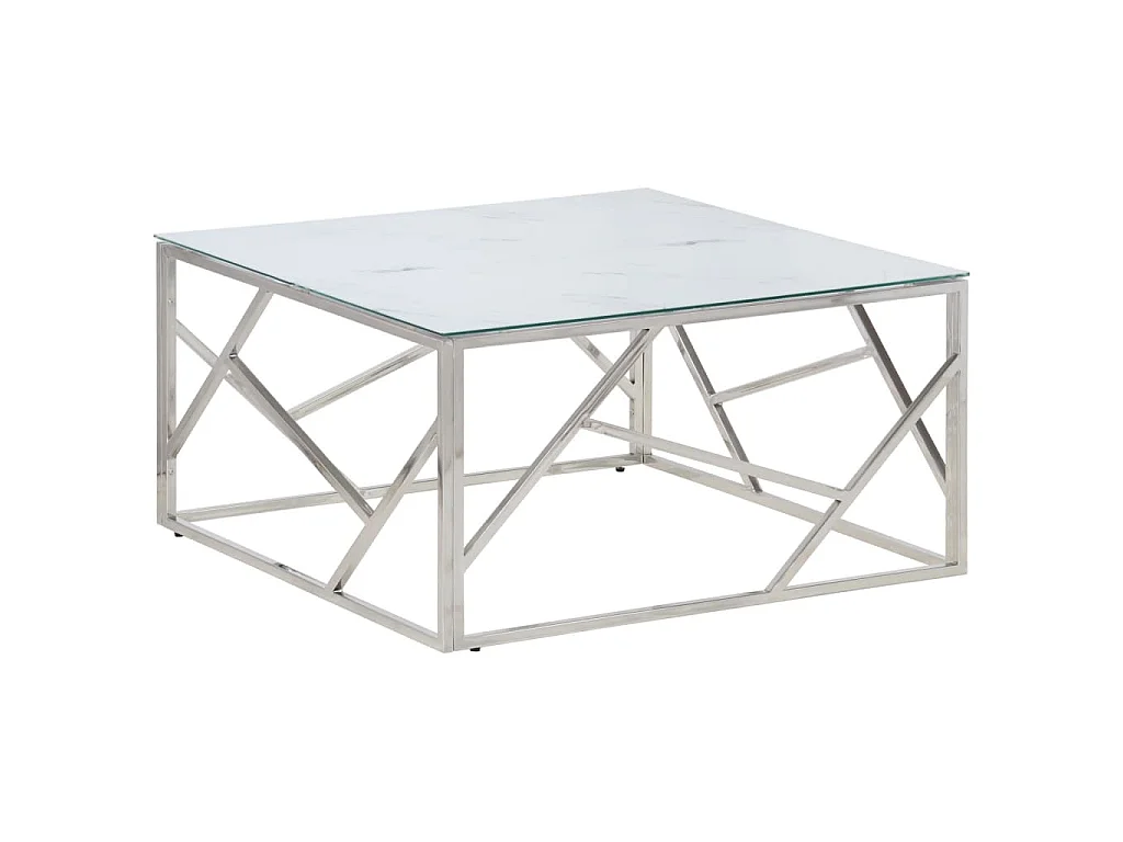 Table basse argenté acier inoxydable et verre trempé