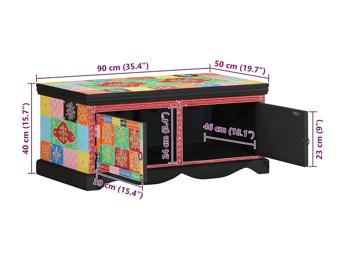 Table basse multicolore 90x50x40 cm bois de manguier massif