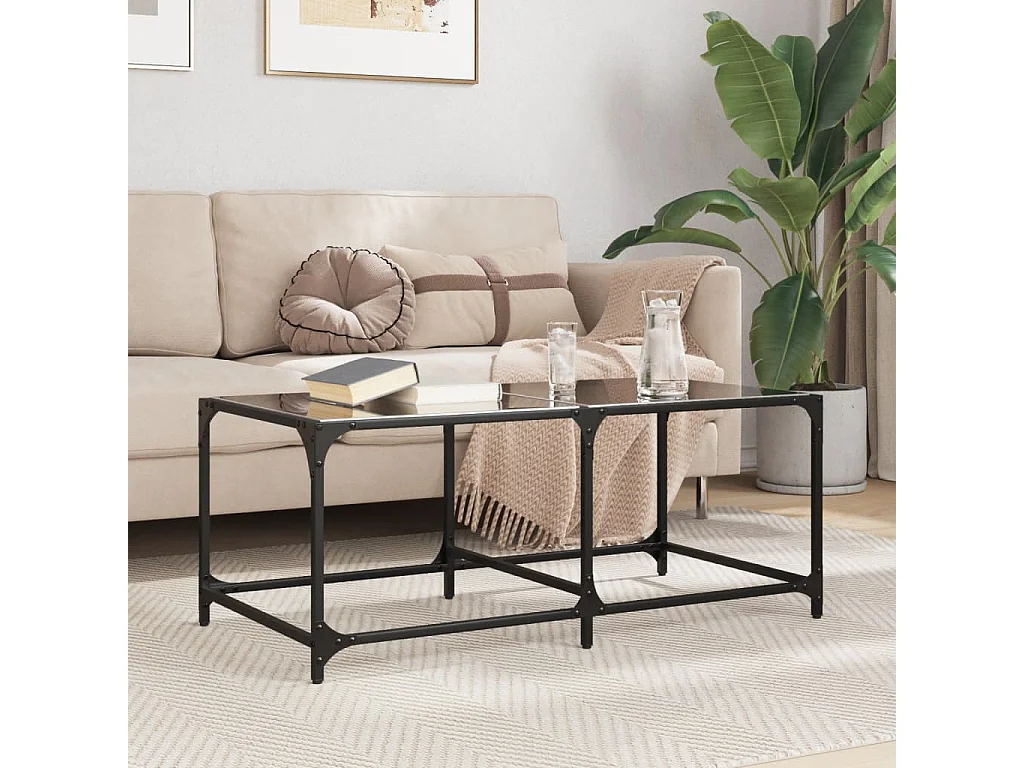 Couchtisch mit Glasplatte Schwarz 98,5x50x40 cm Stahl
