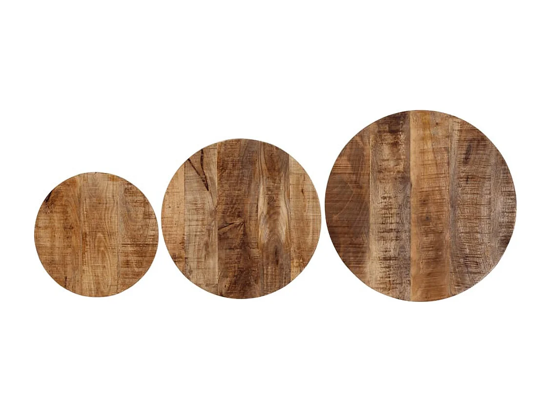 Tavolini a Incastro 3 pz in Legno Massello di Mango e Ferro