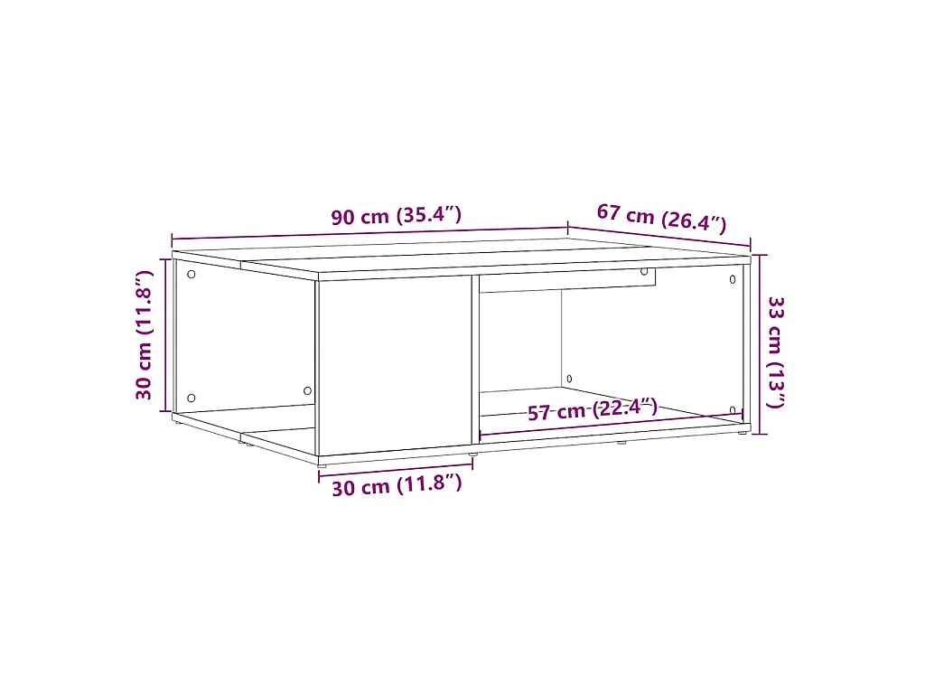 Tavolino da Salotto Rovere Artigianale 90x67x33 cm Truciolato