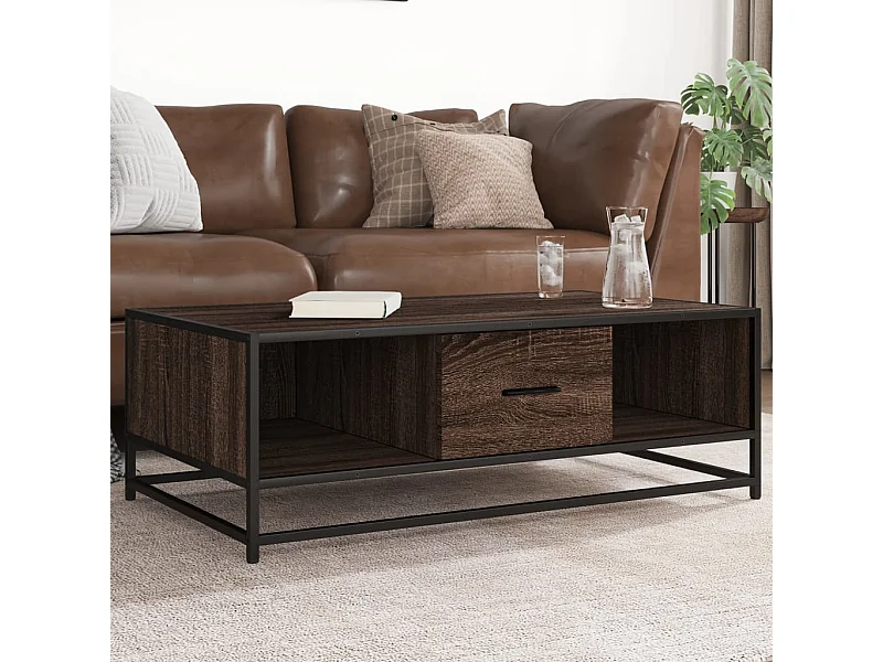 Tavolino Rovere Marrone 100x57x35 cm Legno Multistrato Metallo