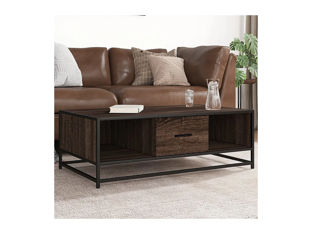 Table basse chêne marron 100x57x35cm bois d'ingénierie et métal