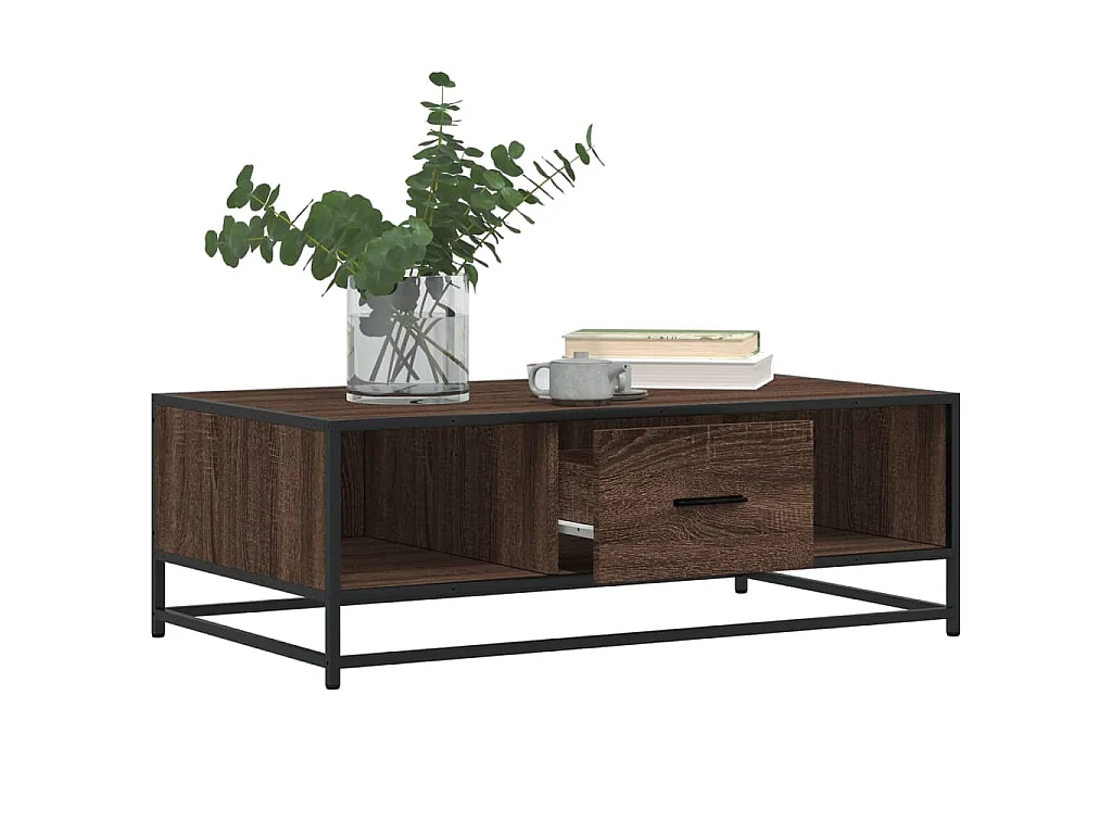Tavolino Rovere Marrone 100x57x35 cm Legno Multistrato Metallo
