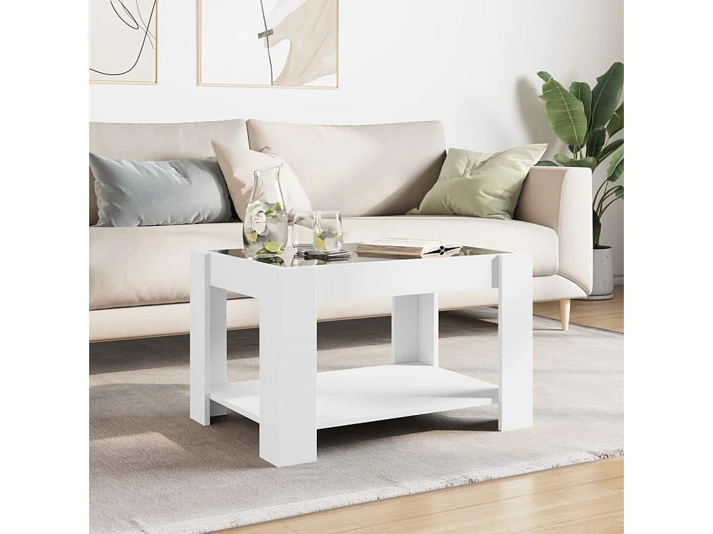 Tavolino Salotto con LED Bianco 73x53x45 cm Legno Multistrato