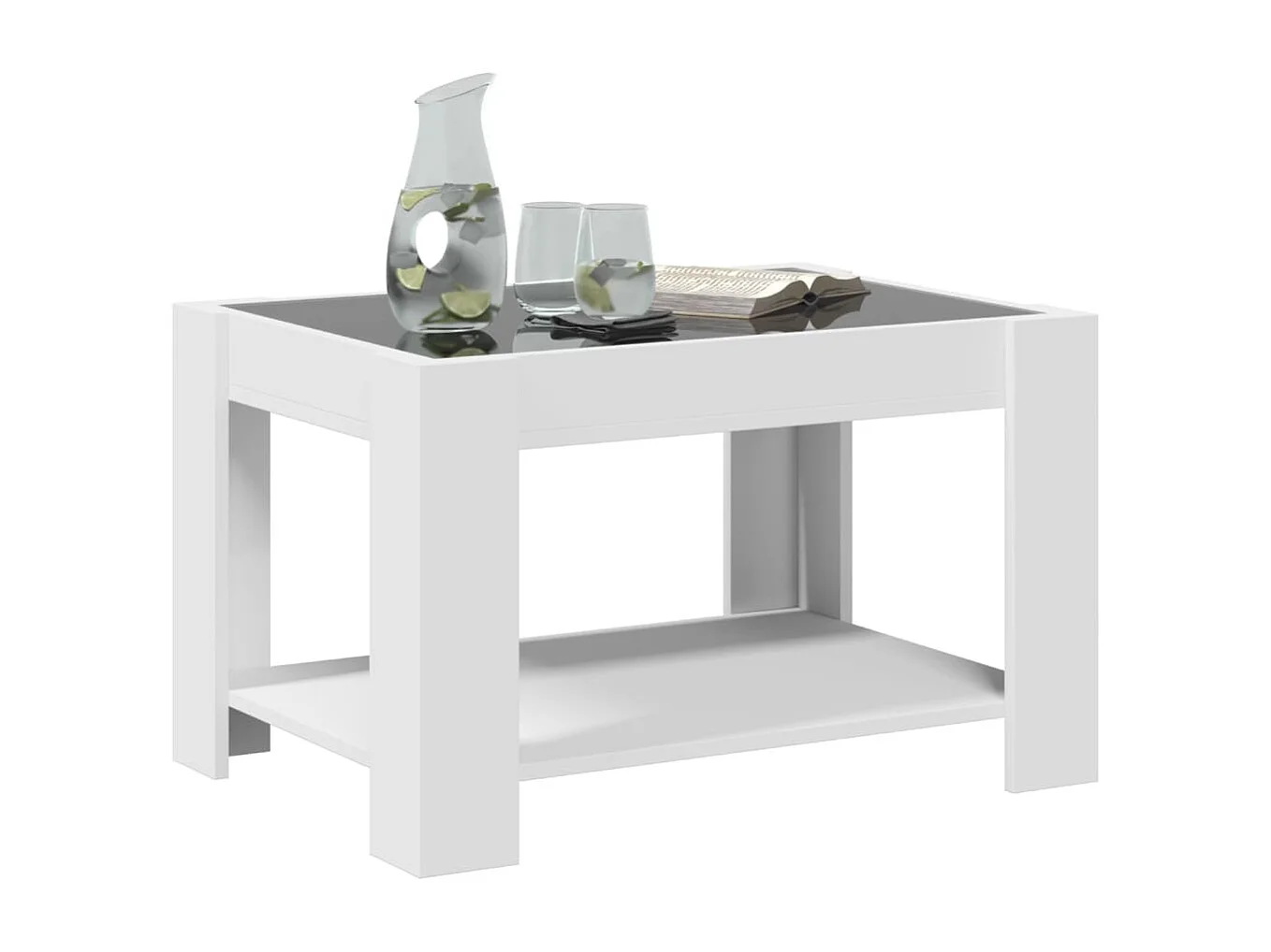 Tavolino Salotto con LED Bianco 73x53x45 cm Legno Multistrato