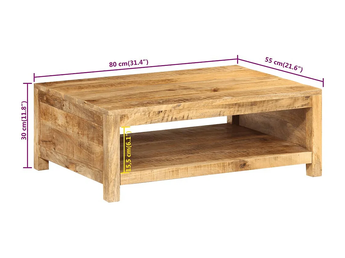Tavolino da Salotto 80x55x30 cm in Legno Massello di Mango