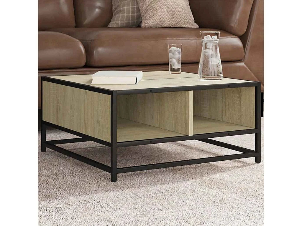 Tavolino Salotto Sonoma 60,5x60,5x30 cm in Truciolato e Metallo