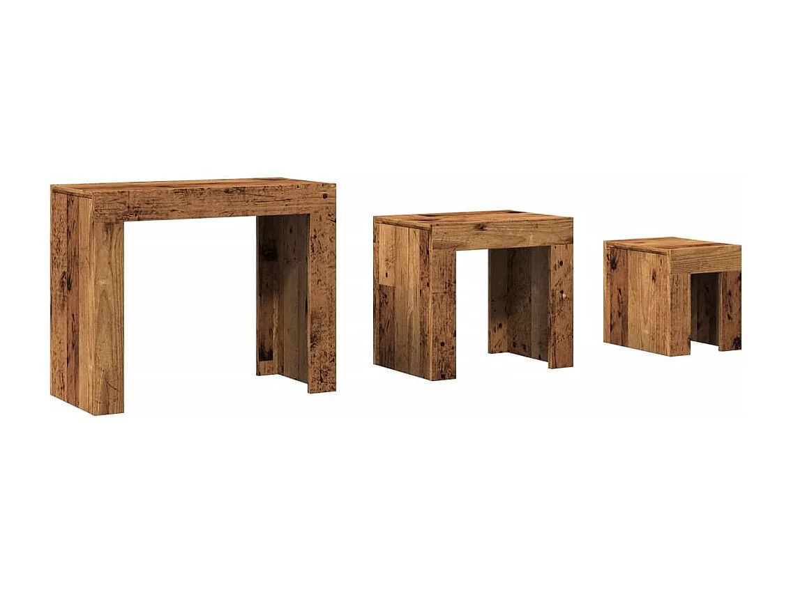 3-delige Tafeltjesset bewerkt hout oud houtkleurig