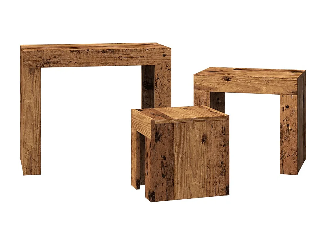 3-delige Tafeltjesset bewerkt hout oud houtkleurig