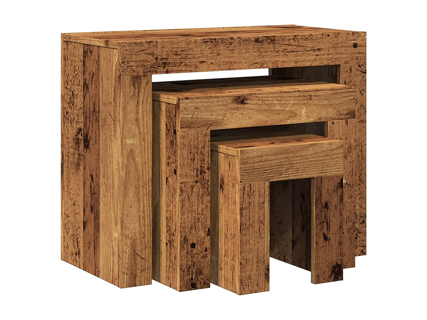 3-delige Tafeltjesset bewerkt hout oud houtkleurig