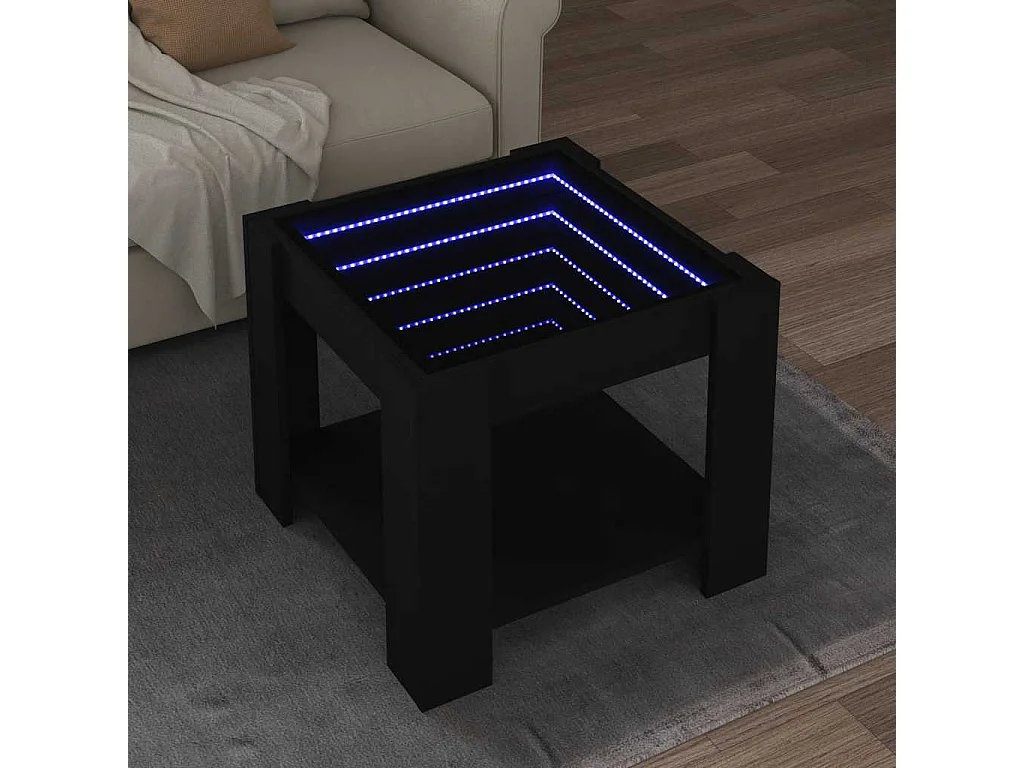 Salontafel met LED 53x53x45 cm bewerkt hout zwart