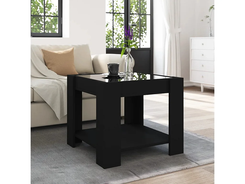 Salontafel met LED 53x53x45 cm bewerkt hout zwart