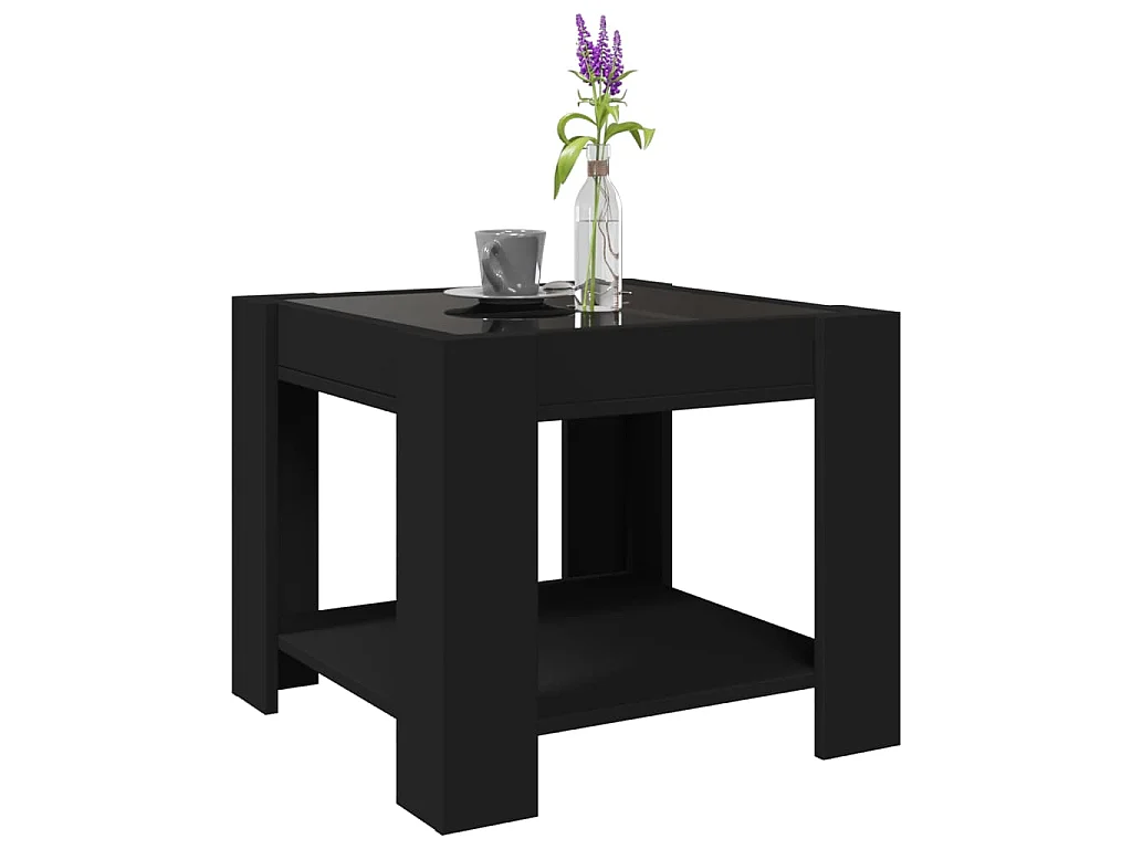 Salontafel met LED 53x53x45 cm bewerkt hout zwart